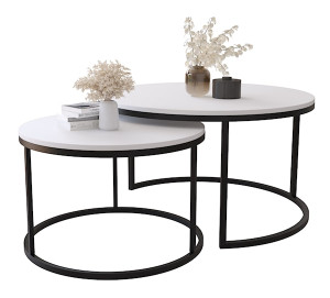 Zestaw dwóch stolików kawowych Sabello okrągłe 80 i 60 cm Biały mat Wyprzedaż