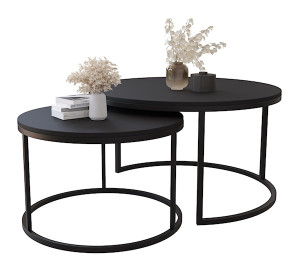 Zestaw dwóch stolików kawowych Sabello okrągłe 80 i 60 cm Czarny mat Wyprzedaż