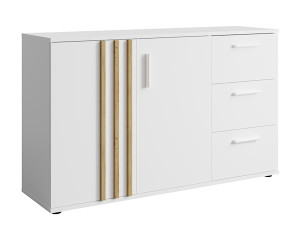Komoda dwudrzwiowa Tollino z trzema szufladami 120 cm Biała/Dąb artisan lamele Wyprzedaż