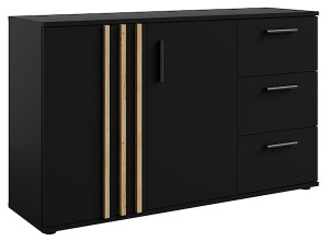 Komoda dwudrzwiowa Tollino z trzema szufladami 120 cm Czarna/Dąb artisan lamele Wyprzedaż