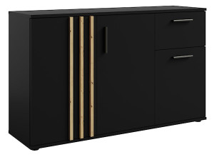 Komoda trzydrzwiowa Tollino z szufladą 120 cm Czarna/Dąb artisan lamele Wyprzedaż