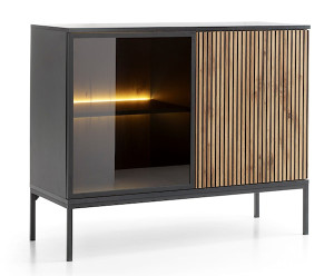 Komoda Tosena dwudrzwiowa z oświetleniem LED 104 cm Czarny/Dąb wotan Wyprzedaż