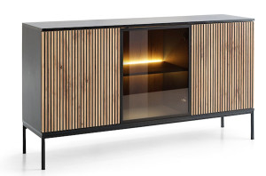 Komoda Tosena trzydrzwiowa z oświetleniem LED 154 cm Czarny/Dąb wotan Wyprzedaż