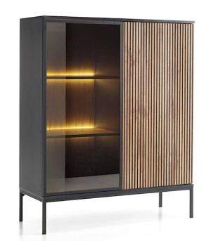 Witryna Tosena dwudrzwiowa z oświetleniem LED 104 cm Czarny/Dąb wotan Wyprzedaż