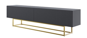 Szafka RTV Veldio z frezowanym frontem 175 cm Czarna ze złotymi nogami