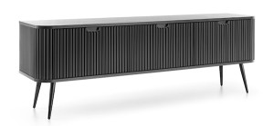 Szafka RTV Zova trzydrzwiowa z lamelowymi frontami 168 cm Czarna Wyprzedaż