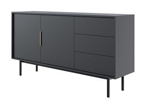 Komoda dwudrzwiowa Viviaro z trzema szufladami 154 cm Czarna Wyprzedaż