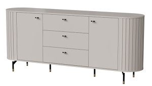 Komoda dwudrzwiowa Zante z ryflami i trzema szufladami 190 cm szary beż Wyprzedaż