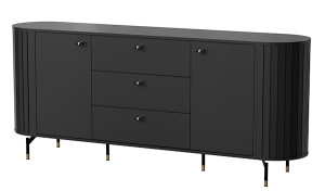 Komoda dwudrzwiowa Zante z ryflami i trzema szufladami 190 cm czarna Wyprzedaż