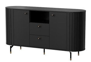 Komoda dwudrzwiowa Zante z ryflami i dwoma szufladami 150 cm czarna Wyprzedaż