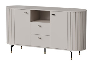 Komoda dwudrzwiowa Zante z ryflami i dwoma szufladami 150 cm szary beż Wyprzedaż