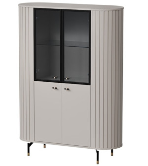 Witryna czterodrzwiowa Zante z ryflami i szklanym frontem 112 cm szary beż Wyprzedaż