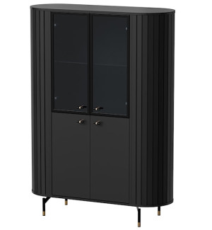 Witryna czterodrzwiowa Zante z ryflami i szklanym frontem 112 cm czarna Wyprzedaż