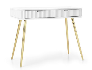 Toaletka Zova z dwoma szufladą i lamelowymi frontami 103 cm Biała ze złotymi nogami Wyprzedaż