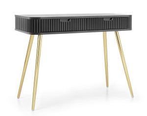 Toaletka Zova z dwoma szufladą i lamelowymi frontami 103 cm Czarna ze złotymi nogami