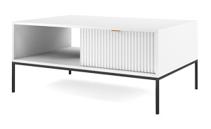 Ława kawowa Vellore 104x68 cm biała z ryflowanym frontem i złotym uchwytem HOMEBOOK