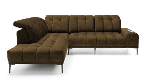 Narożnik Boledit z wysuwanym siedziskiem elektrycznym brązowy w tkaninie hydrofobowej welur prawostronny HOMEBOOK