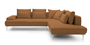 Narożnik rozkładany z funkcją spania Mesito brązowy w tkaninie hydrofobowej welur lewostronny HOMEBOOK