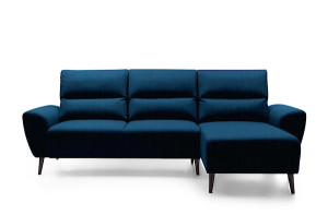 Narożnik rozkładany z funkcją spania Moon granatowy w tkaninie hydrofobowej prawostronny HOMEBOOK