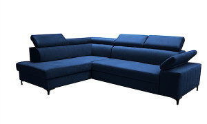 Narożnik rozkładany z funkcją spania Tazzola L-kształtny z pojemnikiem granatowy lewostronny HOMEBOOK