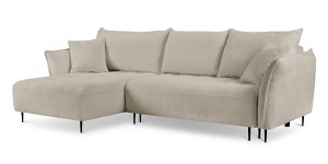 Narożnik Minulo rozkładany z funkcją spania L-kształtny z pojemnikiem jasnobeżowy boucle lewostronny HOMEBOOK