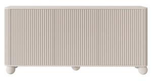 Komoda Arvello z ryflami trzydrzwiowa 163 cm na nogach kulach beż piaskowy Wyprzedaż