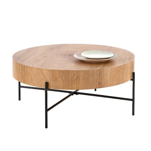 Stolik kawowy Filewdy średnica 80 cm dąb naturalny - czarny Wyprzedaż