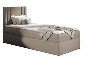 Łóżko kontynentalne jednosobowe Dulmo Mini 90x200 z pojemnikiem i topperem jasnobrązowe hydrofobowe HOMEBOOK