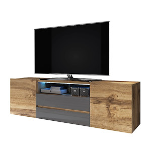 Szafka RTV Bros Dąb wotan / Szary połysk z oświetleniem HOMEBOOK