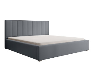 Łóżko tapicerowane 160x200 cm Rinus z pojemnikiem szare w tkaninie hydrofobowej HOMEBOOK