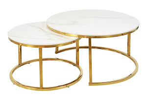 Zestaw dwóch stolików kawowych Portafino biały marmur/ złota podstawa Wyprzedaż