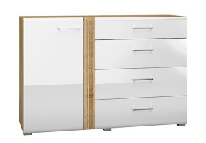 Komoda jednodrzwiowa Fandri z szufladami 143 cm Dąb castello / Biały połysk HOMEBOOK