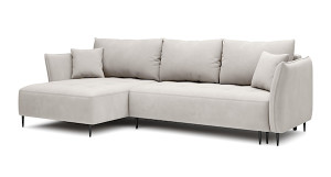 Narożnik Minulo rozkładany z funkcją spania L-kształtny z pojemnikiem kremowy velvet lewostronny hydrofobowy HOMEBOOK