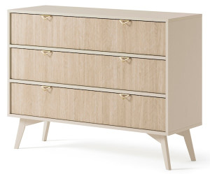 Komoda Favoria z szufladami 106 cm beżowa/jodełka scandi ze złotymi uchwytami Wyprzedaż