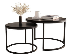 Zestaw dwóch stolików kawowych Sabello okrągłe 70 i 50 cm czarny mat Wyprzedaż