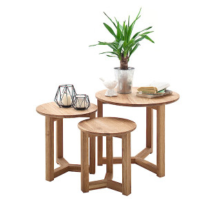 Zestaw trzech stolików Aventra o średnicy 30,35 i 50 cm dąb sękaty HOMEBOOK