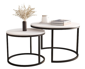 Zestaw dwóch stolików kawowych Sabello okrągłe 70 i 50 cm biały mat Wyprzedaż