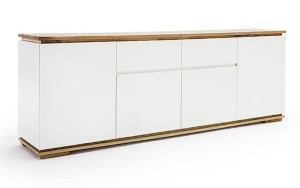 Komoda Bridder 182 cm biały mat/dąb lity z szafkami i dwiema szufladami Wyprzedaż