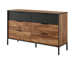Komoda Jorget 137cm z sześcioma szufladami kasztan/antracyt Wyprzedaż