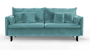 Kanapa z funkcją spania trzyosobowa Gennario z pojemnikiem na czarnych nogach niebieska welur łatwoczyszczący HOMEBOOK kanapa z funkcją spania