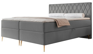 Łóżko kontynentalne 140x200 cm Caresso z materacem bonellowym i topperem niebieskoszare welur hydrofobowy Wyprzedaż