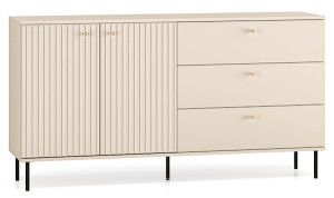 Komoda dwudrzwiowa Caletto z trzema szufladami 160 cm ozdobne lamele beżowa