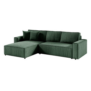 Narożnik rozkładany z funkcją spania Farese L zielony sztruks HOMEBOOK