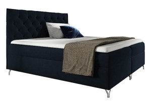 Łóżko kontynentalne Lozanna 180x200 z dwoma pojemnikami, materacem i topperem granatowe HOMEBOOK