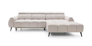 Narożnik rozkładany z funkcją spania Perre L-kształtny z elektrycznie wysuwanym siedziskiem i regulowanym zagłówkiem beżowy velvet łatwoczyszczący prawostronny HOMEBOOK