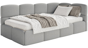 Łóżko młodzieżowe 90x200 cm Cloudy prawostronne z pojemnikiem szare boucle Wyprzedaż