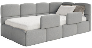 Łóżko młodzieżowe 90x200 cm Cloudy prawostronne z pojemnikiem i barierkami szare boucle Wyprzedaż