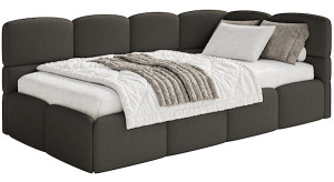 Łóżko młodzieżowe 90x200 cm Cloudy prawostronne z materacem i pojemnikiem brązowe boucle Wyprzedaż