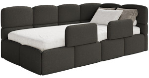 Łóżko młodzieżowe 90x200 cm Cloudy prawostronne z materacem pojemnikiem i barierkami brązowe boucle Wyprzedaż