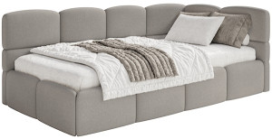 Łóżko młodzieżowe 90x200 cm Cloudy prawostronne z materacem i pojemnikiem jasnobrązowe szenil Wyprzedaż